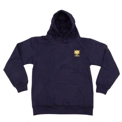 Picture of Navy Children's Hoodie - Embroidered TIGER Badge Left Breast - Back Print TIGERS – Age 9-10