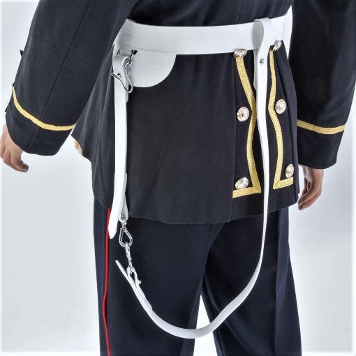 Picture of White Gloss PVC, Ceremonial Sword Belt, 45mm width (1 3/4″) with Chrome finish Fittings 34"-40" Med
